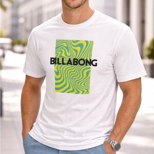 Billabong White Tee with Vibrant Swirl Design